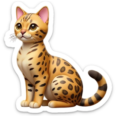 cinematic-[Bengal cat]-realistic-full-body-sitting-emoji,-tail-curled-playfully-around-its-paws,-head-tilted-dramatically,-sleek-[leopard patterned]-fur,-simplified-yet-hilariously-adorable-features,-highly-detailed,-glowing-with-an-almost-sarcastic-glow sticker