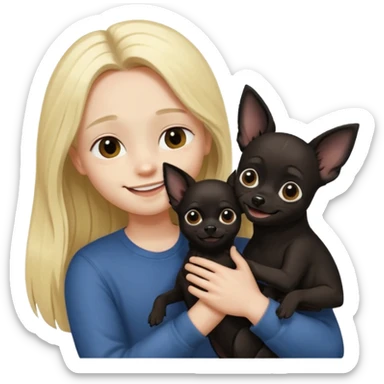 Hombre con pelo largo rubio chica de pelo negro  oscuro  y chihuahua negro amor sticker