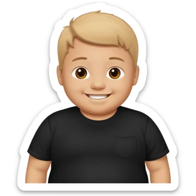 happy little fat young boy in black t shirt  sticker