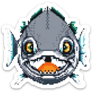 angry fish head logo with sharp teeth sticker