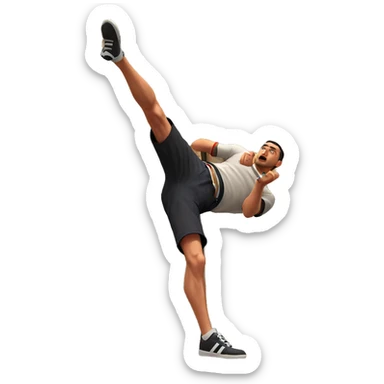 boy kicking in outdoor alley sticker