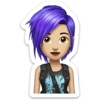 Blue purple hair punk girl sticker