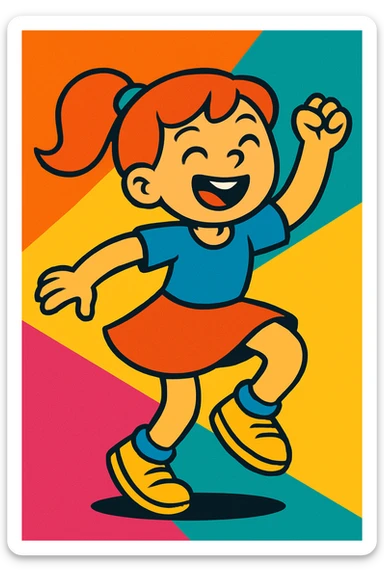 a girl dancing, vibrant cartoon style sticker