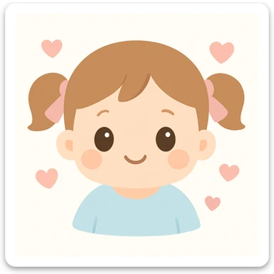 a bay girl with two ponytails and pink ribbons sticker