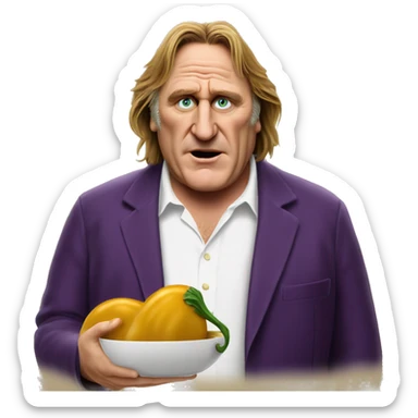 Gérard Depardieu with an eggplant  sticker