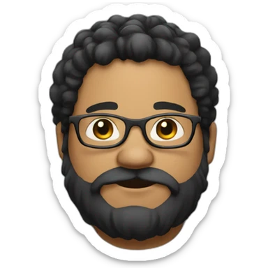Short man with lots of black hair and beard, fat with glasses in his hair, dressed like a bum. sticker