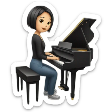 Asian girl playing piano sticker