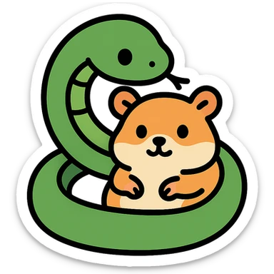 color outline icon of a snake hugging a hamster sticker