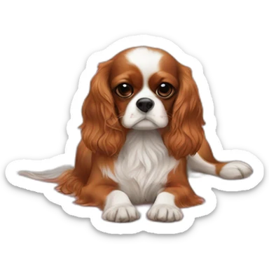 Small cavalier King Charles spaniel resting on a large pink cushion sticker