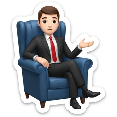 businessman sitting in an armchair, confident relaxed pose, formal suit and tie, professional corporate vibe, 3D cartoon style, mobile game icon style, clean background, no text, no watermark
 sticker