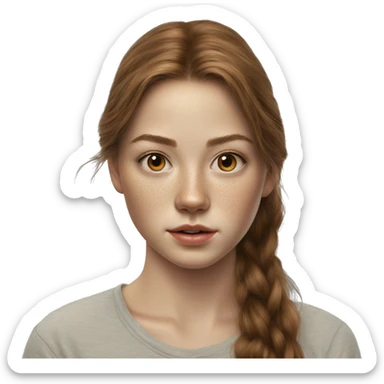 Maja Strojek long brown hair teenager, freckles, hyperreal, photoreal portrait sticker