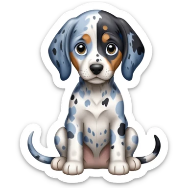 cute bluetick coonhound puppy sitting, white coat with blue-black mottled pattern sticker