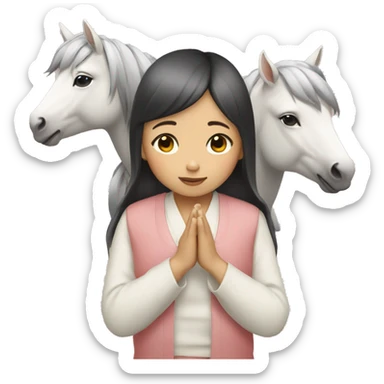 japanese girl with two ponies with praying hands sticker