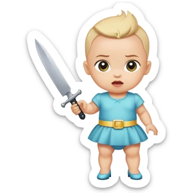 Baby with knife pointed at head in heels sticker