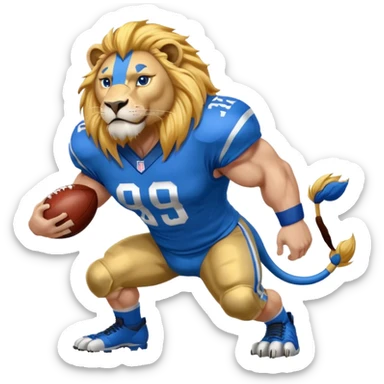 full blue color lion, blue face, wearing blue american football jersey sticker