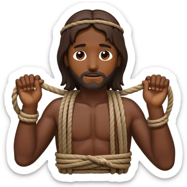 Dark skin christ Jesus tied to ropes injured  sticker