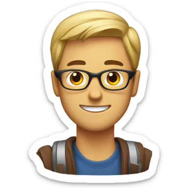 A guy with classes studying  sticker