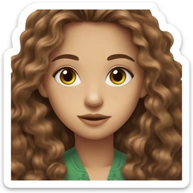 Beautiful girl,brown hair,wavy hair，long hair,geeen eyes sticker