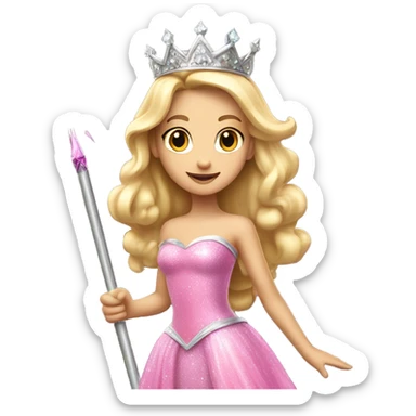 Blonde princess with tall silver crown in a pink sparkly dress holding a fairy wand sticker