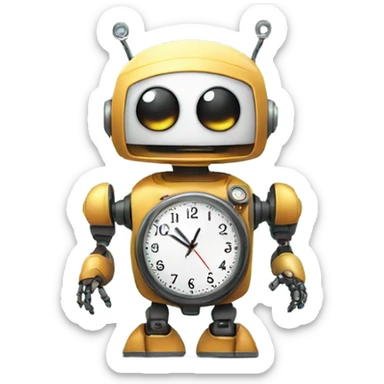 cute robot holds the clock sticker