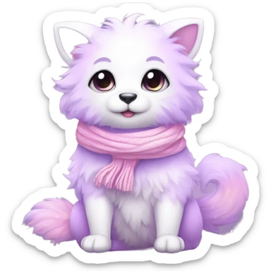 Edgy Kawaii cute gorgeous colorful sparkly bright light pastel lilac-pink-white-gradient fantasy ethereal fluffy fursona animal creature with a cute scarf full body sticker