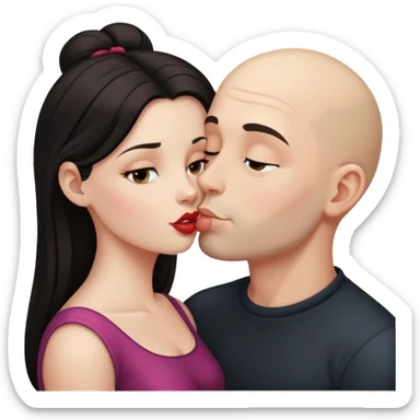 Bald white guy kissing long dark haired girl  sticker