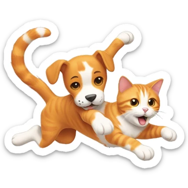Orange cat jumping with dog freind sticker