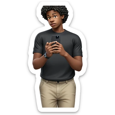 boy in black shirt holding phone sticker