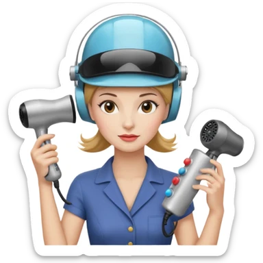 Emoji de mujer con casco secador, pelo recogido, cogiendo revista con las dos manos, estilo vintage chic sticker