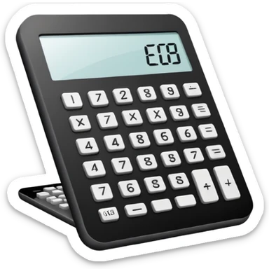 Minimalistic flat vector icon, iOS style, thin black contour on white background. Calculator and geometric shapes (triangle, circle). No text, no shadows. sticker