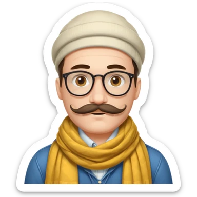 Bobo hipster blanc, fan d’expo d’art avec un foulard et une grosse moustache  sticker