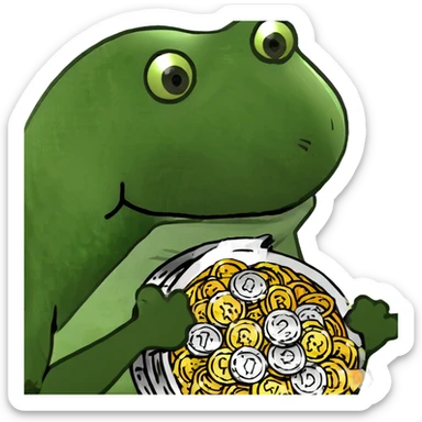 bufo frog (pepe) with a pile of coins sticker