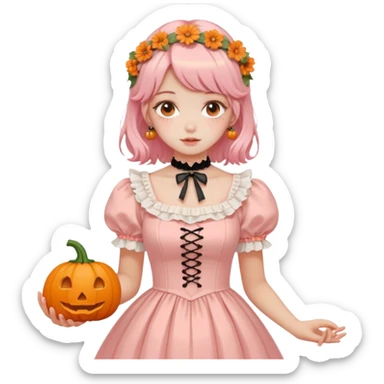 pastel pink orange halloween Lolita  flower pumpkin choker sticker