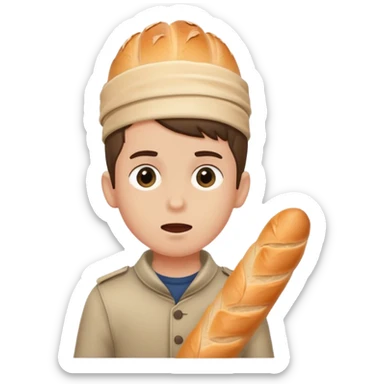 boy getting hit on the head with a baguette sticker
