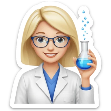 Crie emojis de uma mulher farmacêutica mexendo com becker sticker