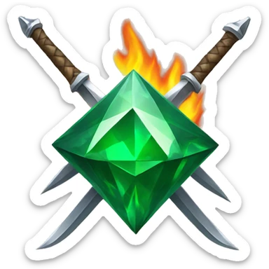 A green Diamond star with 2 Swords on fire crossed in front of the star sticker