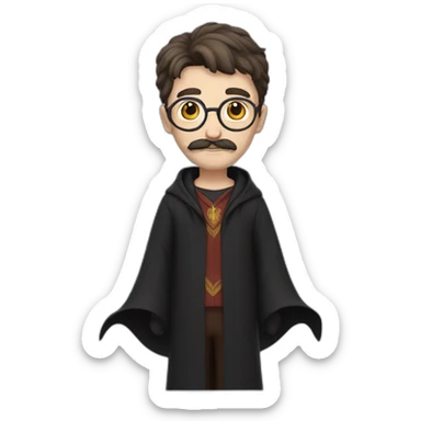 Harry Potter wizard with mustache and no glasses, full body sticker