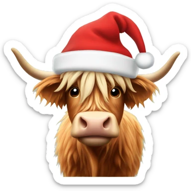 Highland cow wearing a Santa hat sticker