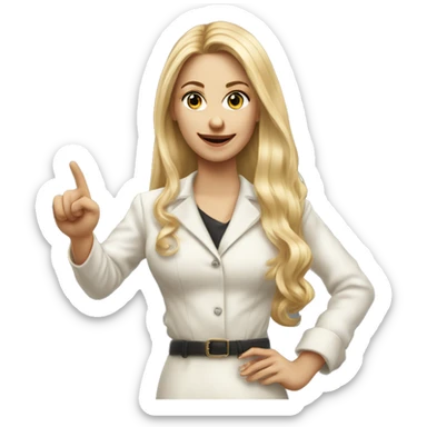 Blonde elegant women with LONG HAIR, ,POINTING YOU FORWARD with her HAND with INDEX FINGER, Hyper Realistic sticker