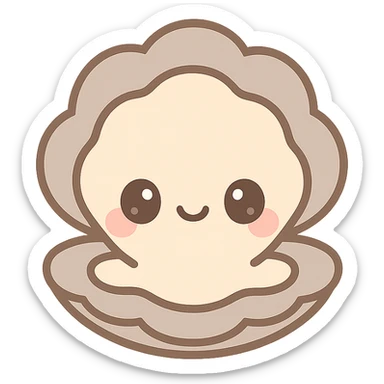 cute oyster, cream color, greige shell, kawaii style sticker