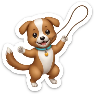dog playing with a string toy sticker