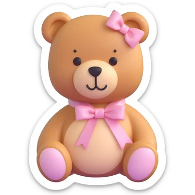 Stuffed teddy bear with light pink ribbon tied in a bow around its neck sticker