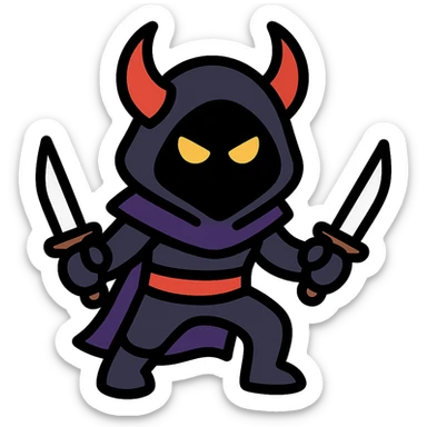 shadow demon rogue, holding daggers, stealthy, fantasy character, color outline icon style sticker