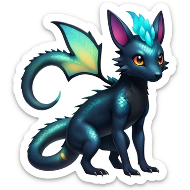 Colorful Iridescent Exotic Salandit-Aurorus-Umbreon-Fakémon-hybrid-creature (full body)  sticker