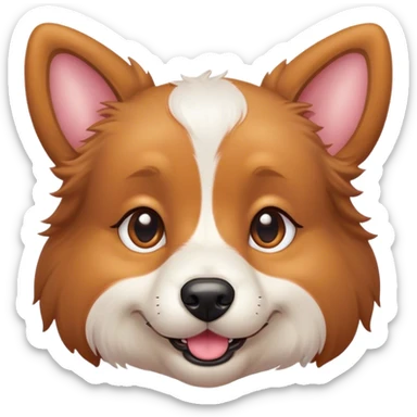Cinematic Cute Domestic Dog Portrait Emoji, Head tilted playfully and inquisitively, with a delightfully fluffy, friendly build and a characteristically charming face featuring a soft snout and perky ears, accentuated by a glossy coat and round, sparkling eyes full of mischief, Simplified yet irresistibly adorable features, highly detailed, glowing with a warm, friendly glow, high shine, affectionate and lively, stylized with a touch of whimsical cuteness, soft glowing outline, capturing the essence of a mischievous yet loving dog that feels like it could bound out of the screen into your arms! sticker