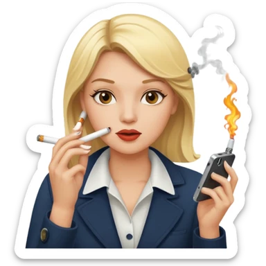 Hot blonde running late smoking cigarettes on the phone sticker