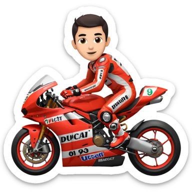 Un emoji de moto gp dé Ducati Marc Márquez pero con la moto del 2025 y el número del piloto es el 93 sticker