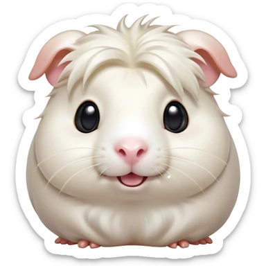 Cinematic Comical White Guinea Pig Portrait Emoji, Head tilted dramatically with an exaggeratedly amused expression, featuring a glossy, pristine white coat with an adorably scrunched face, wide, expressive dark eyes filled with playful disbelief, Simplified yet hilariously expressive features, highly detailed, glowing with a slightly sassy glow, high shine, dramatic yet playful, stylized with an air of cheeky mischief, bright and endearing, soft glowing outline, capturing the essence of a spirited and over-the-top guinea pig, so meme-worthy it feels like it could side-eye its way into internet fame instantly! sticker