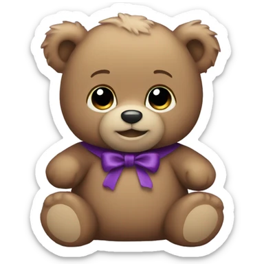 Little teddy bear wearing a purple  sticker