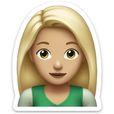 girl with blonde hair with highlights to her shoulders and dark green eyes sticker